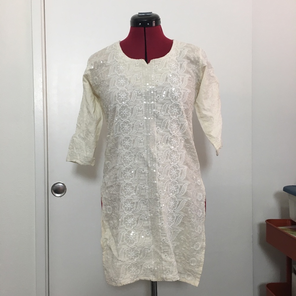 Sequined White Tunic